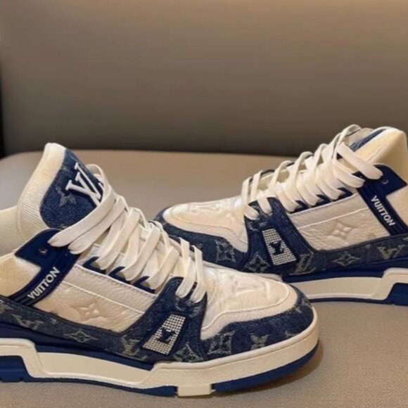 LOUIS VUITTON Trainer Denim Leather Casual Low-top Fashion Sneakers Unisex Denim - Picture 2 of 4